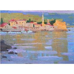 Ukrainian Impressionism, Artist Signed, "Summer Sunset" Oil Painting