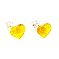 Baltic Amber Sterling Silver Heart-Shaped Earrings