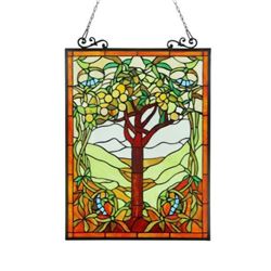 Tree of Life Stained Glass Hanging Window Panel