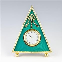 Russian Green Triangle Enameled Guilloche Clock