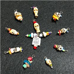 Group of Bone & Stone Skull Pendants Charms