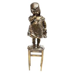 After Juan Clara, Young Girl on Stool Bronze Figure