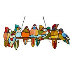 Birds On A Vine Stained Glass Hanging Panel