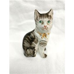 19thc Staffordshire Figure, Grey Tabby Cat