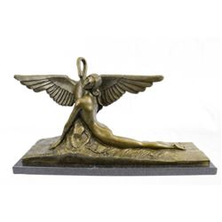 Signed Art Deco-style Greek Mythological Leda & Swan Bronze Sculpture