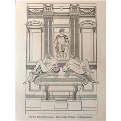 19thc Line Drawing Bookplate Print, Tomb of de' Medici, Florence