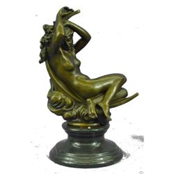 After Denecheau, Diana Reclining On The Moon Bronze Sculpture