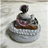 Image 3 : 19thc Victorian Conta & Boheme Porcelain Fairing Trinket Box, Lady Petting Goat