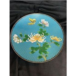 Antique Chinese Chrysanthemums & Butterfly Cloisonne Charger Plate