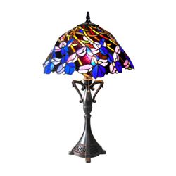 Blue Floral Tiffany-style Art Glass Table Lamp