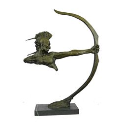 Original Artist Signed Abstract Native American Indian Bronze Bust Sculpture, Mohawk Archer