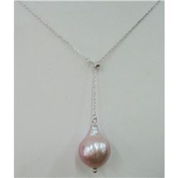 Large 13-16mm Natural Purple Baroque Freshwater Pearl & Sterling Silver 18" Necklace