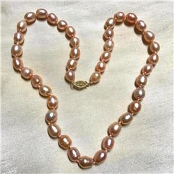 8-9mm Natural Baroque Pink Pearls 14kt Gold 18" Necklace