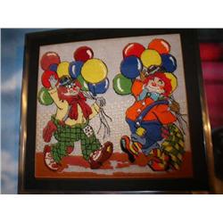 Framed needlepoint  Two Clowns-Original