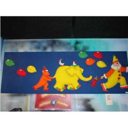 Clown and animal parade on framed mater