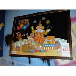 Circus clown with animals painted on mi