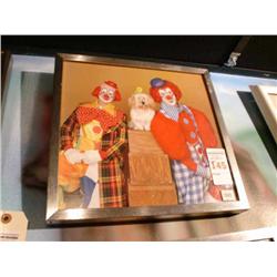 Clown print with dog in metal frame 