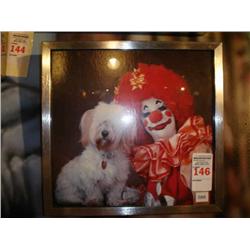 Clown and dog print in metal frame 