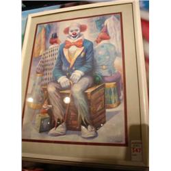 Russim print of clown in matted with wh