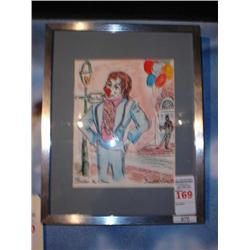 Donale Jones watercoloe of clown on Bou