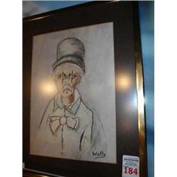 pencil crayon of child clown signed Wal