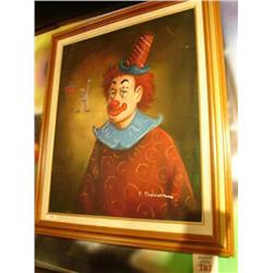 oil on canvas of clown and tightrope si