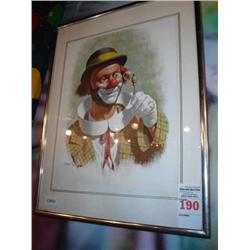 framed print of clown with spectacles