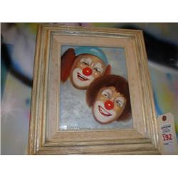 oil on canvas of 2 clown heads
