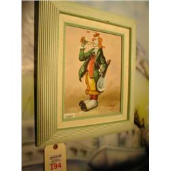 oil on canvas of trumpet playing clown
