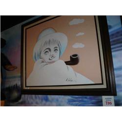 frame oil of clown smoking pipe by L Lo