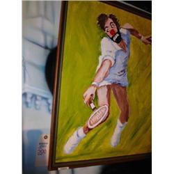 Original Oil on canvas Clown playing Te