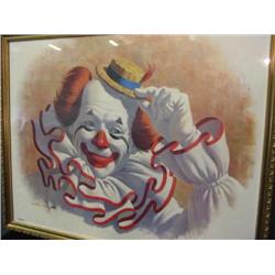 Print clown-behind glass framed 14 x 12