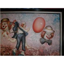 framed Monnet oil of golfing clown