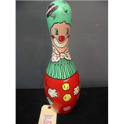 hand pained clown on bowling pin