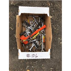 BOX WITH COMBINATION WRENCHES, HAMMER, SMALL BENDER