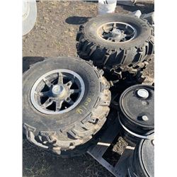 4 SIDE BY SIDE TIRES C/W 3 POLAIRIS RIMS