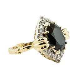 5.75 ctw Oval Brilliant Onyx And Diamond Ring - 14KT Yellow And White Gold