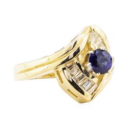 1.05 ctw Blue Sapphire And Diamond Ring - 14KT Yellow Gold