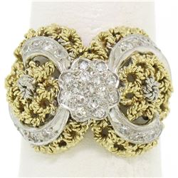 18K Two Tone Gold 0.45 ctw Single Cut Diamond Open Work Dome Cocktail Ring