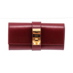 Hermes Red Box Leather Medor 23 Clutch Bag