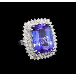 GIA Cert 19.22 ctw Tanzanite and Diamond Ring - 14KT White Gold