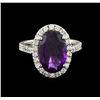 Image 2 : 3.58 ctw Amethyst and Diamond Ring - 14KT White Gold