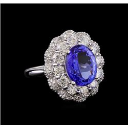 4.70 ctw Tanzanite and Diamond Ring - 14KT White Gold