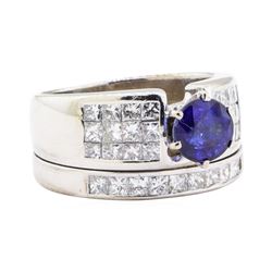 2.64 ctw Sapphire And Diamond Ring And Attached Band - 18KT White Gold