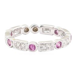 0.55 ctw Pink Sapphire and Diamond Ring - 14KT White Gold