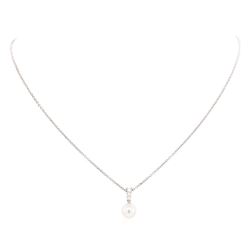 Pearl and Diamond Pendant with Chain - 18KT White Gold