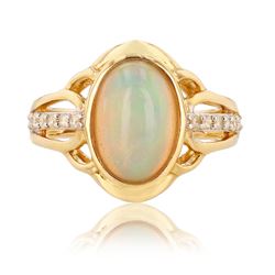 2.30 ctw Opal and 0.18 ctw Diamond 14K Yellow Gold Ring