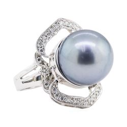 0.35 ctw Pearl and Diamond Ring - 14KT White Gold