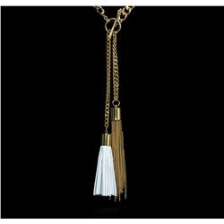 Double Leather Tassel Chain Necklace - Gold Plated