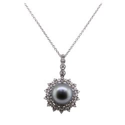 Pearl and Diamond Pendant With Chain - 18KT White Gold